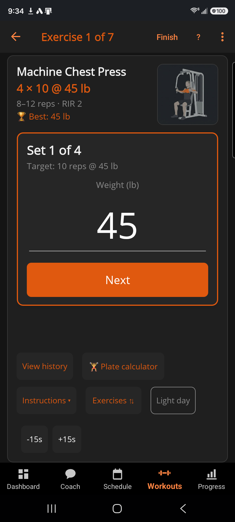 Active workout — logging a set