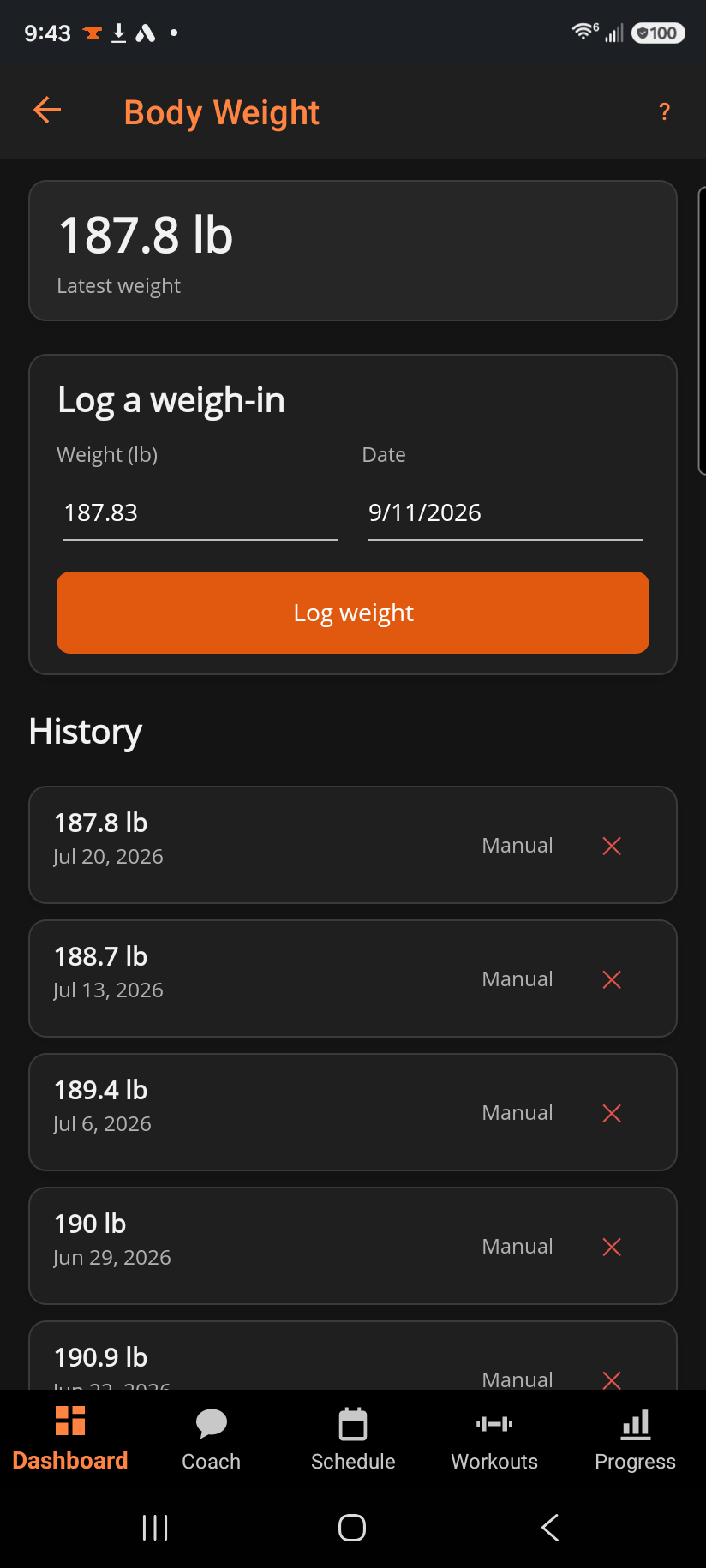 Bodyweight log