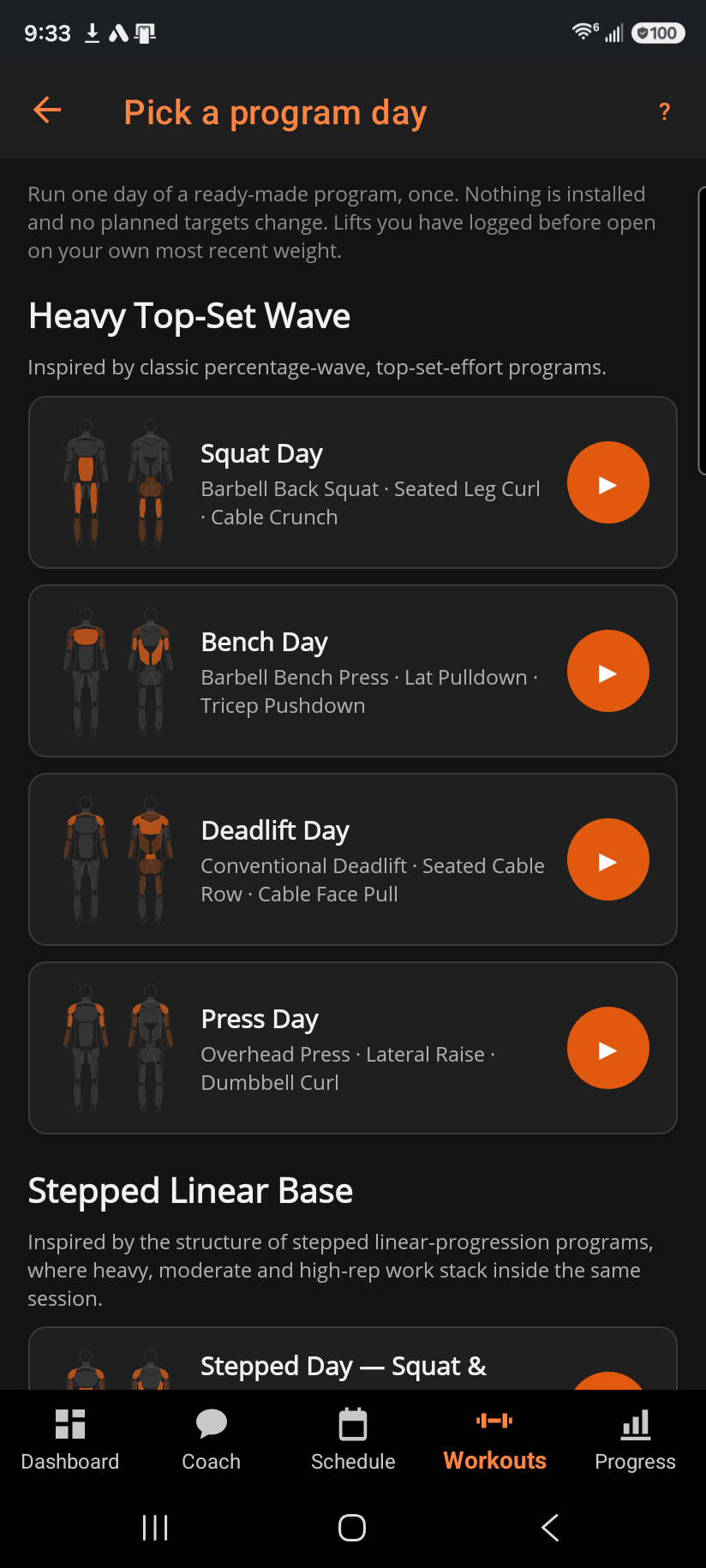 Pick a program day
