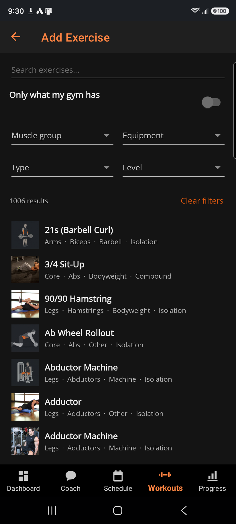 Picking an exercise