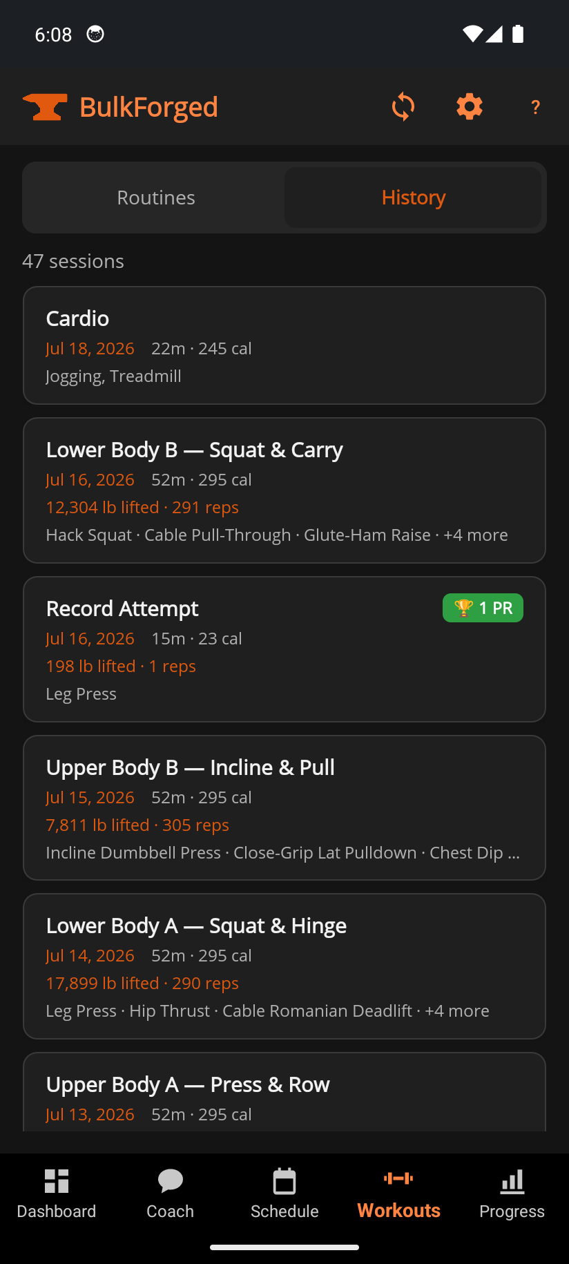 Workouts — History