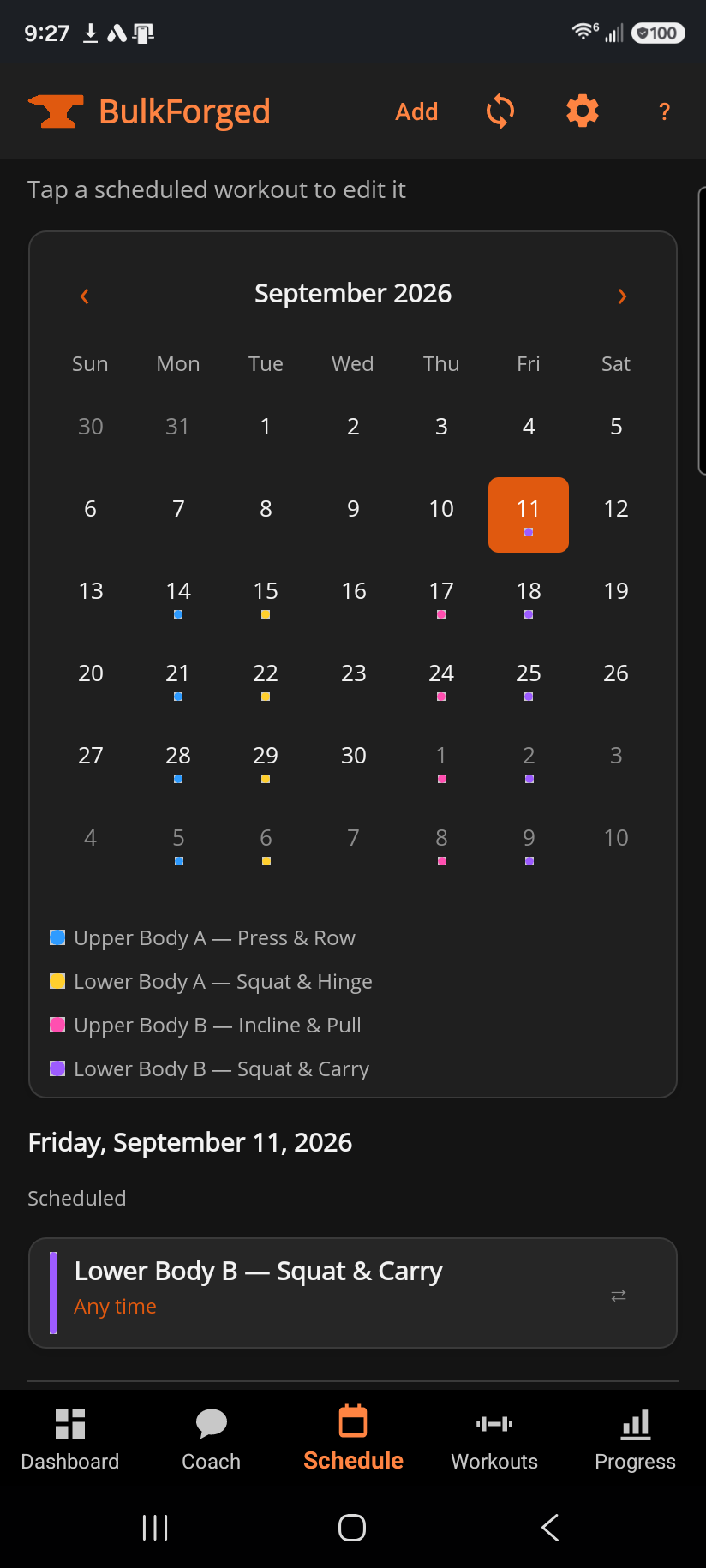 Schedule — calendar and day detail