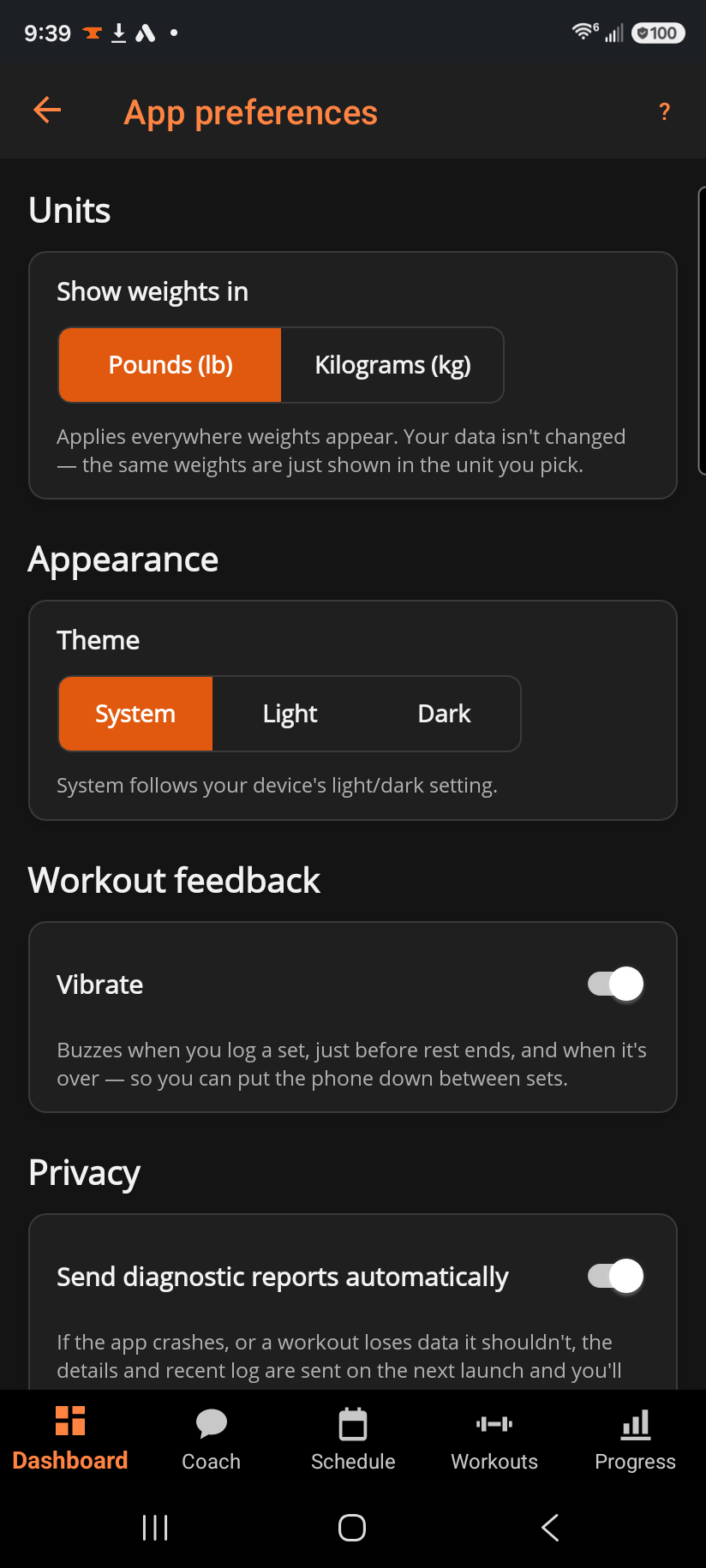 App preferences