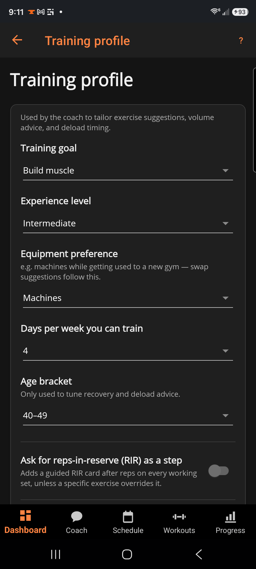 Training profile