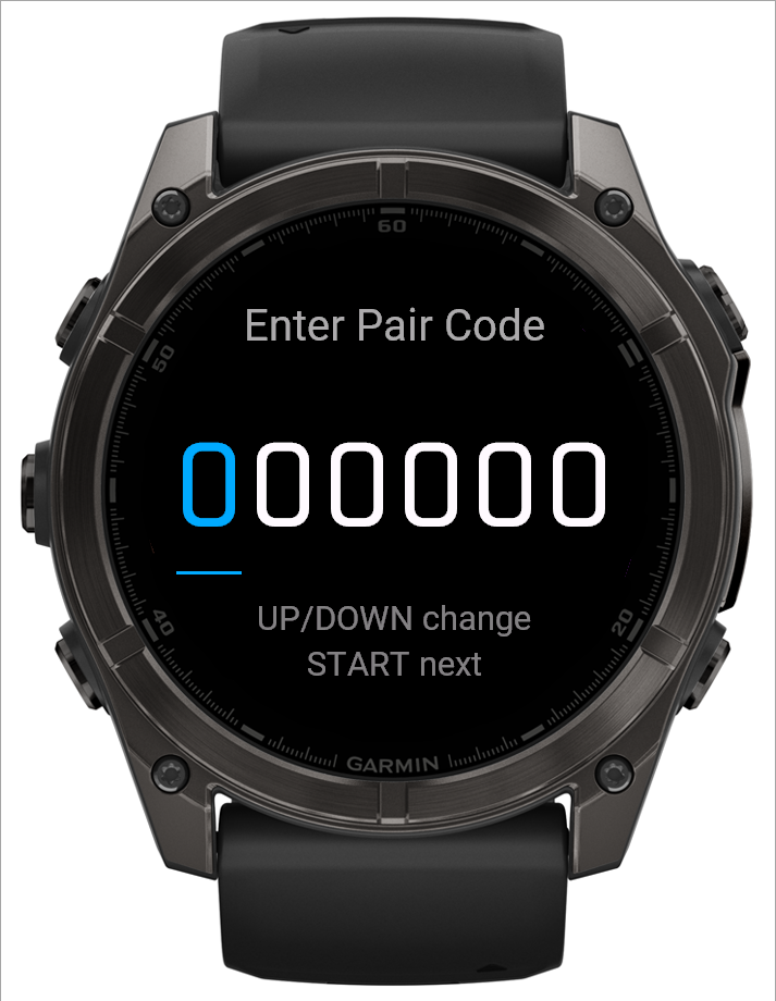 The pairing-code screen on the watch
