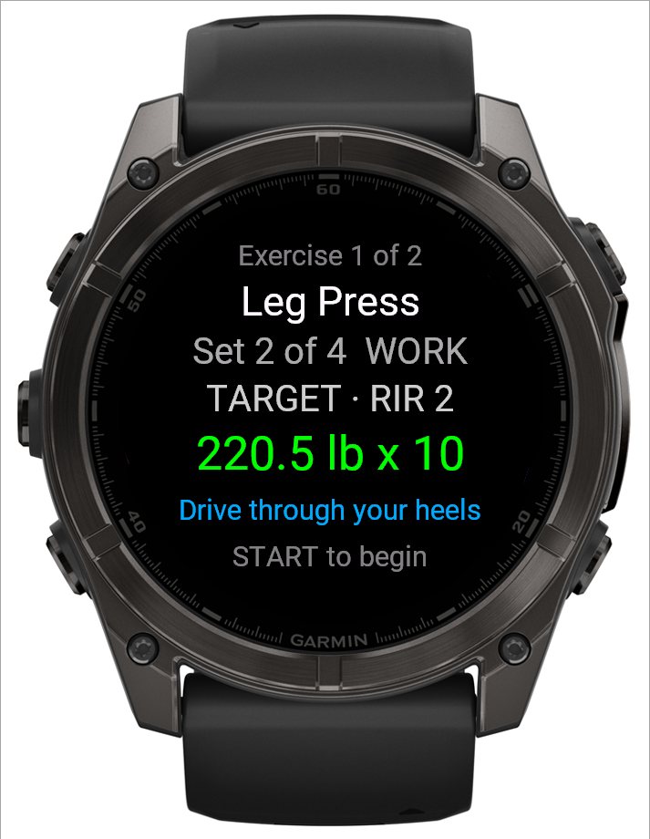 The set overview screen on the watch