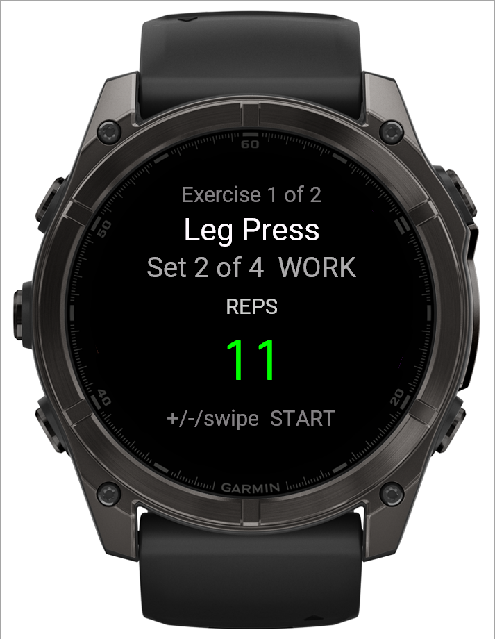 The reps screen on the watch