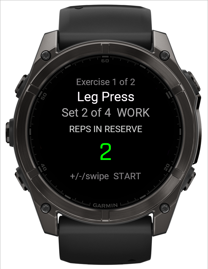 The reps-in-reserve screen on the watch