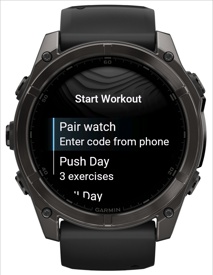 The Start Workout menu on the watch