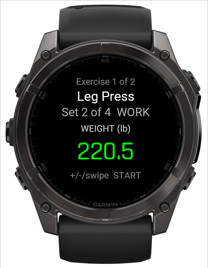 The weight screen on the watch